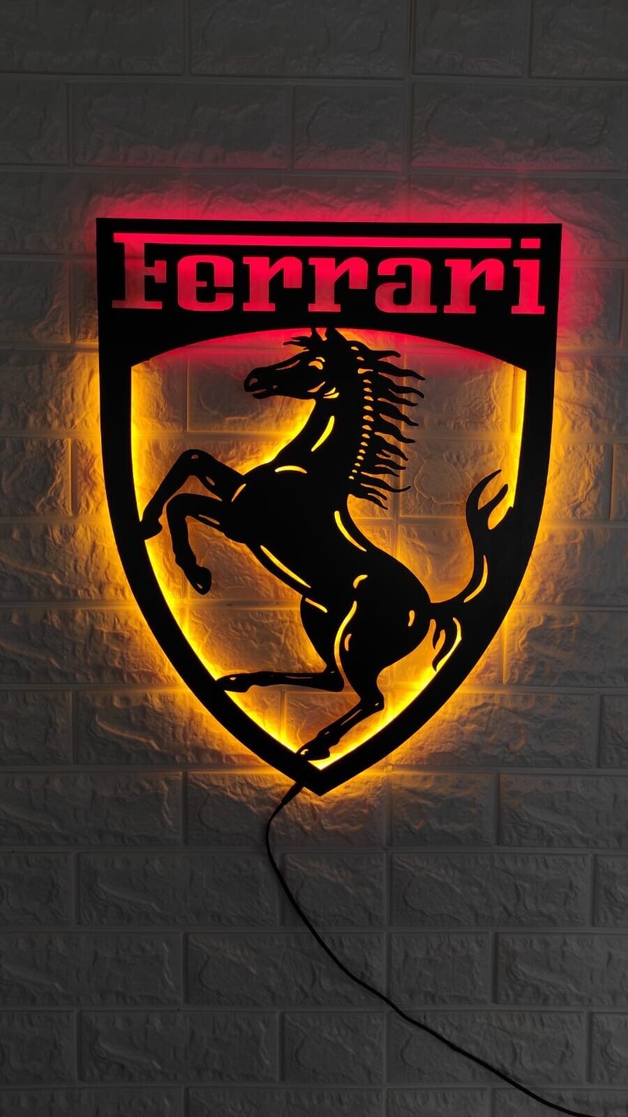 Ferrari Led Sign, Ferrari Logo Wall Decor, Wood Wall Sign, Garage Sign