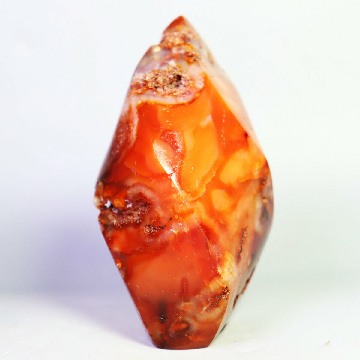 204 g Red Orange White Carnelian Agate flame Crystal Freeform Madagascar