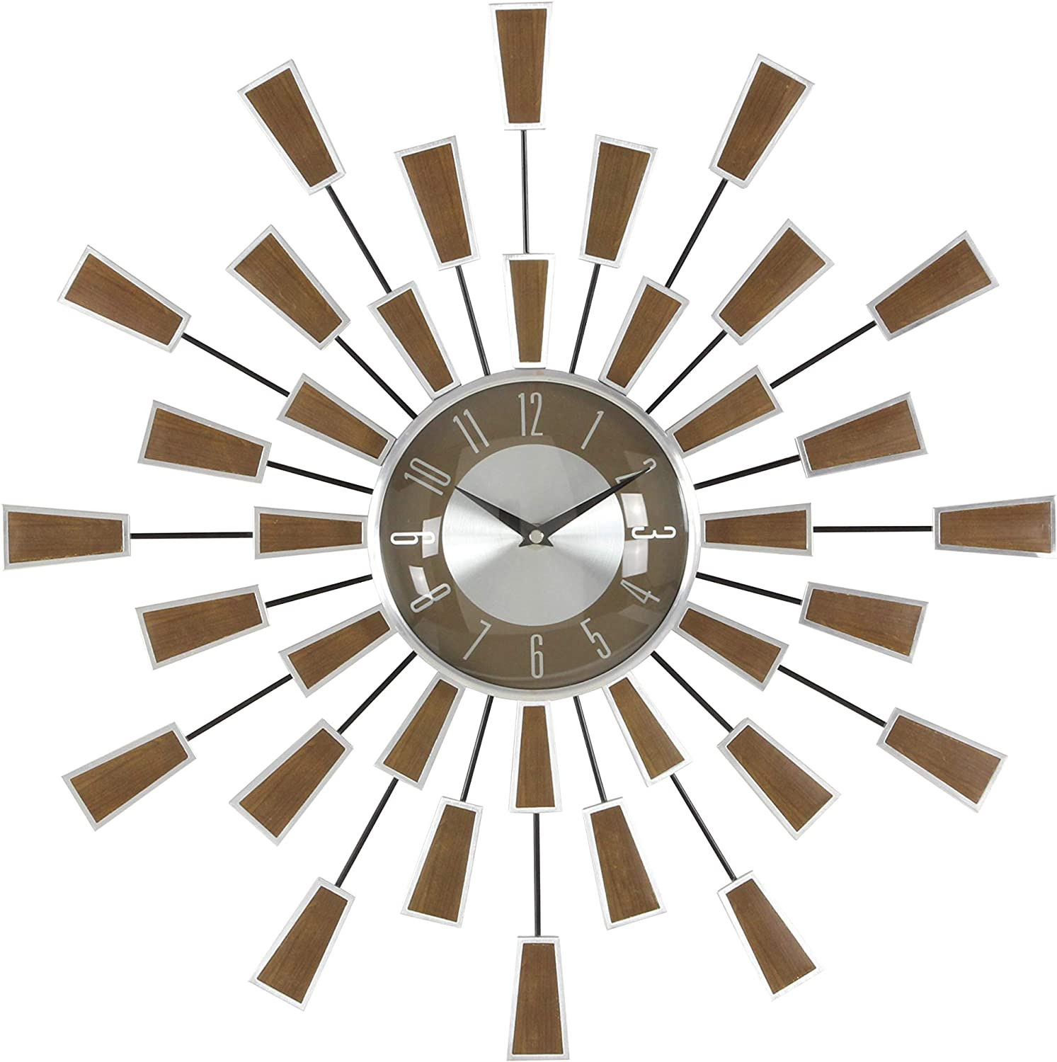 Large Starburst Wall Clock Metal Analog Mid Century Modern Vintage Style Decor