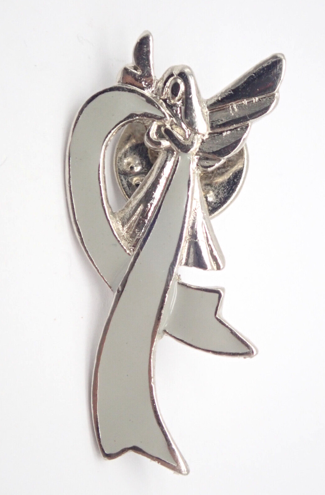 Angel with Grey Ribbon Silver Tone Vintage Lapel Pin