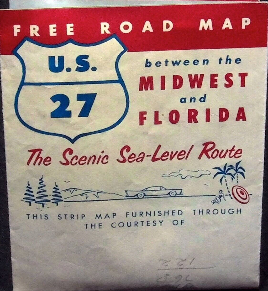 FREE ROAD MAP U.S. 27 BETWEEN THE MIDWEST AND FLORIDA THE SCENIC SEA-LEVEL ROUTE