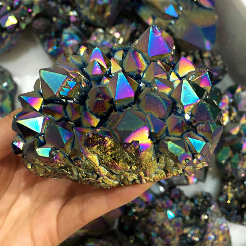 100g Large Natural Rainbow Aura Titanium Quartz Crystal Cluster VUG Rock Healing