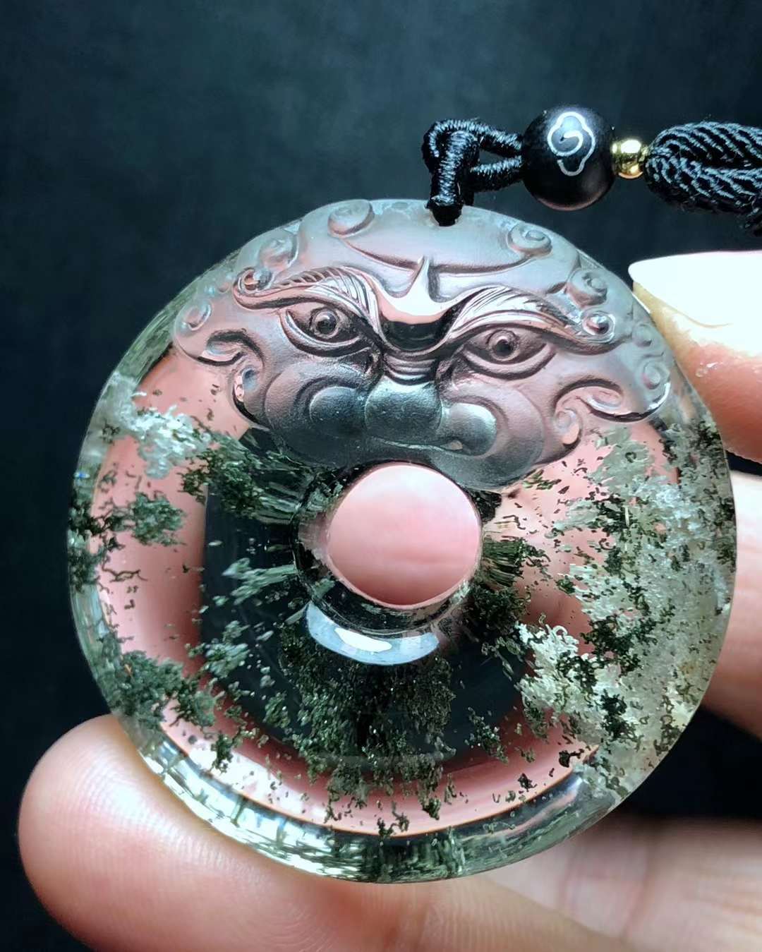 Natural full of green ghost safe buckle pendant, carved pixiu,Nice color