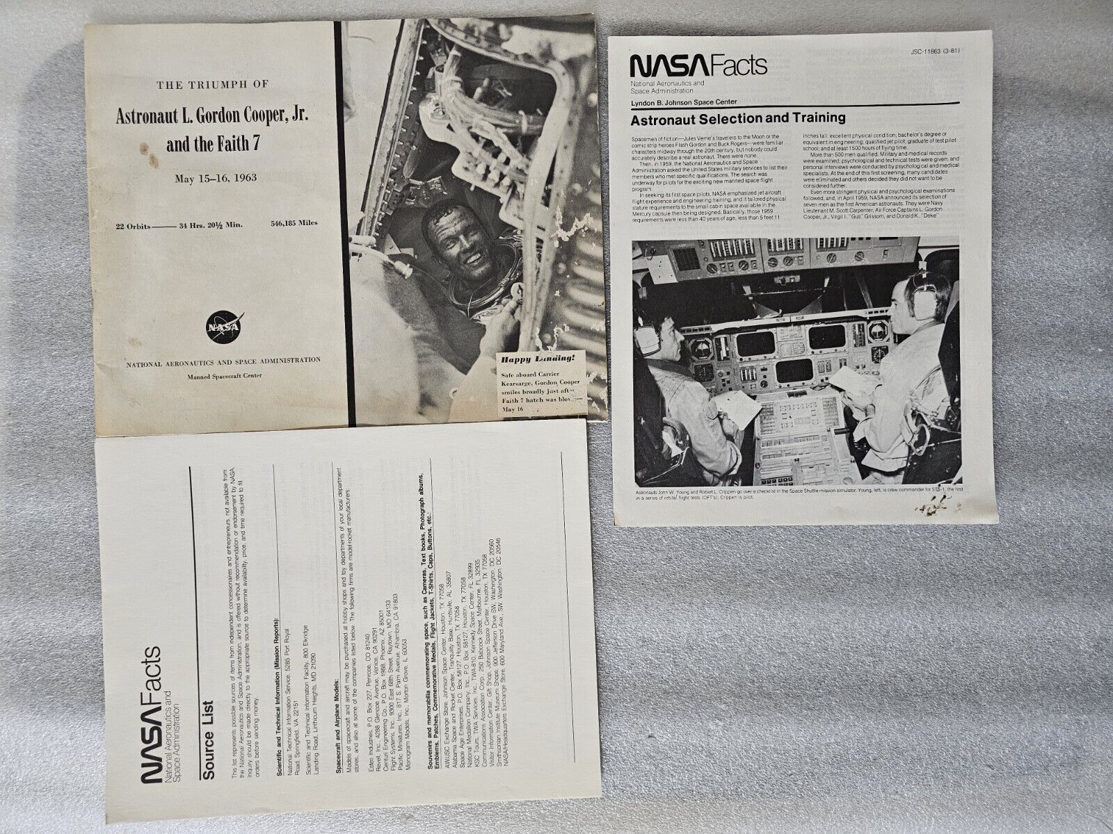 NASA Paper Memorabilia from 1960's Ephemera, L. Gordon Cooper book & NASA Facts