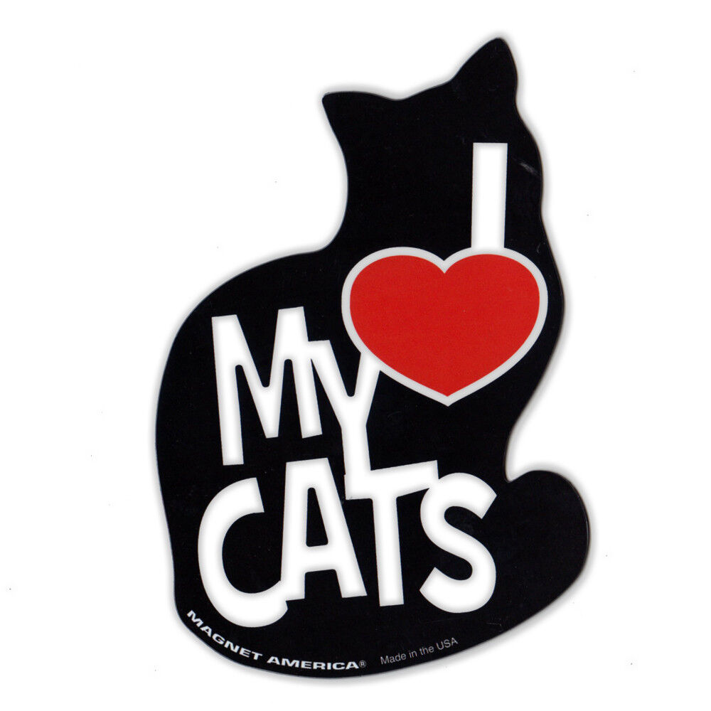 Magnetic Bumper Sticker - I Love My Cats Magnet - Silhouette