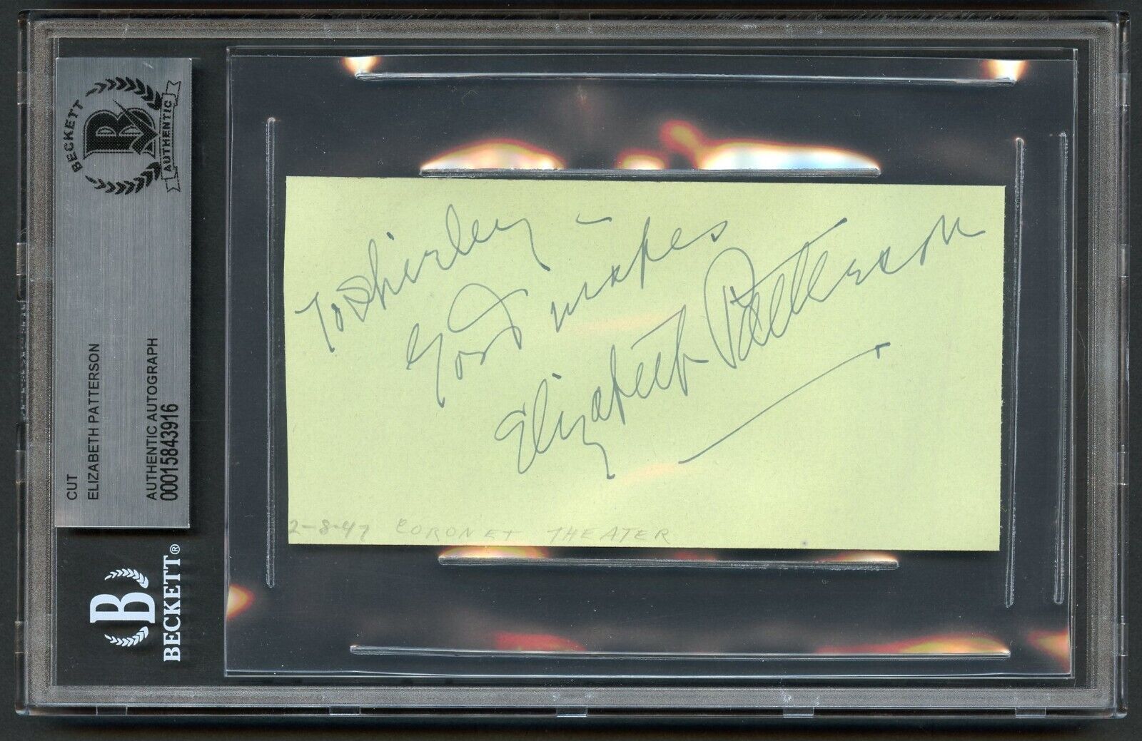 Elizabeth Patterson d1966 signed autograph 2x5 cut Matilda in I Love Lucy BAS