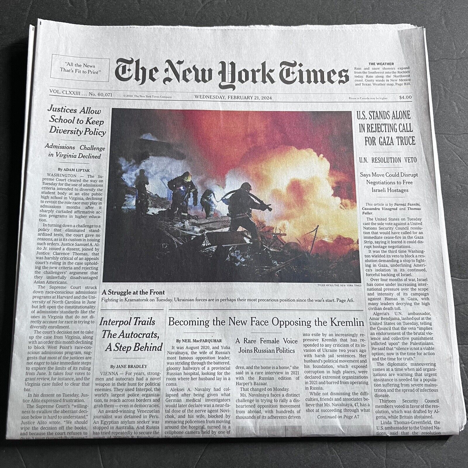 The New York Times Newspaper February 21 2024 Admissions Challenge VA Declined