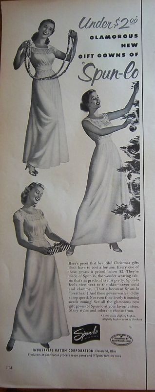 1952 SPUN-LO Lingerie Nightgown Christmas Ad