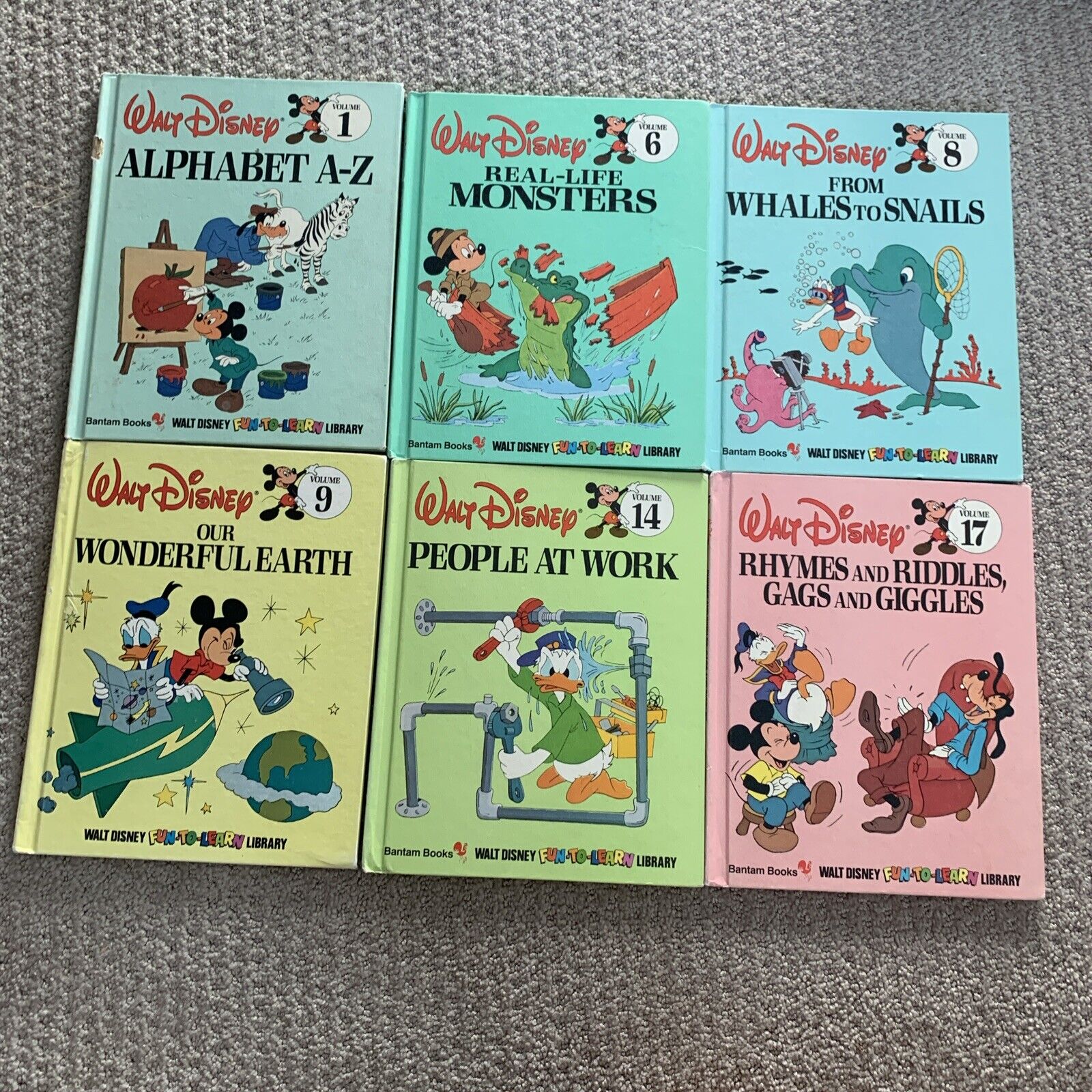 Vintage Walt Disney Fun To Learn Books 1, 6, 8, 9, 14, And 17