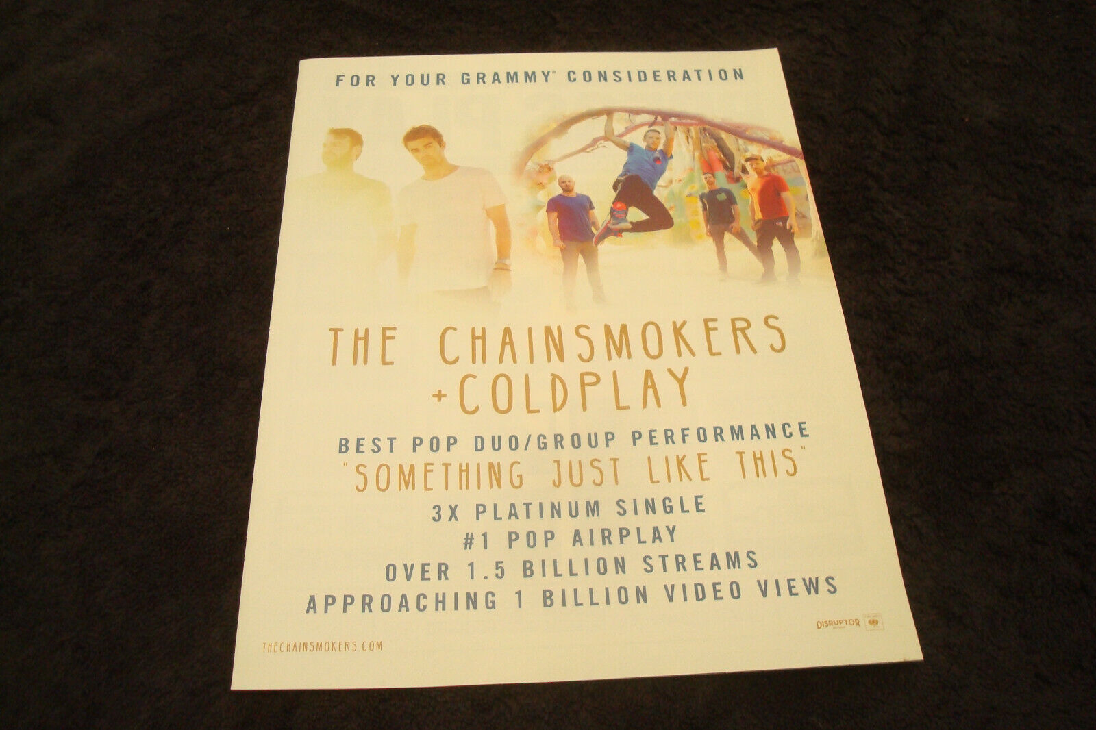 COLDPLAY, CHAINSMOKERS Grammy ad 