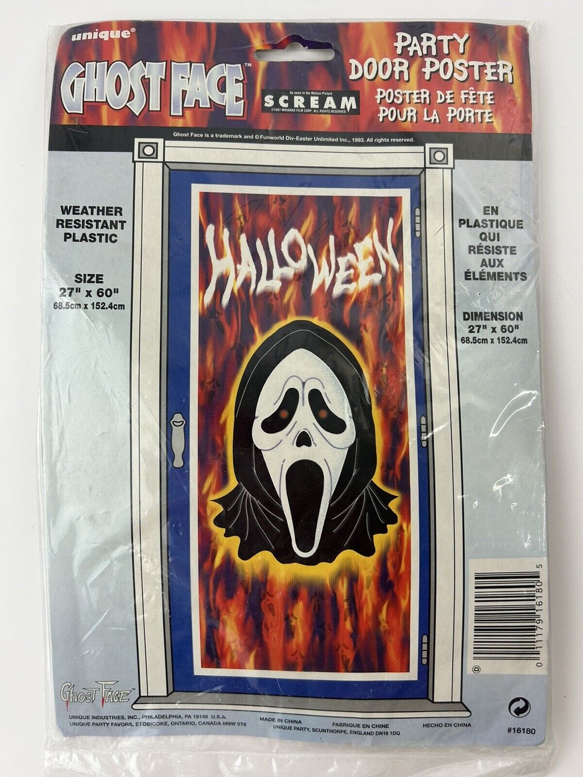Vintage SCREAM Ghostface Huge Door Cover Banner Poster 1997 Fun World 27\