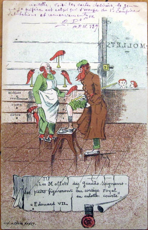 1902 Postcard: Prosthetic Calf Fitting on Man's Leg, Red Hair