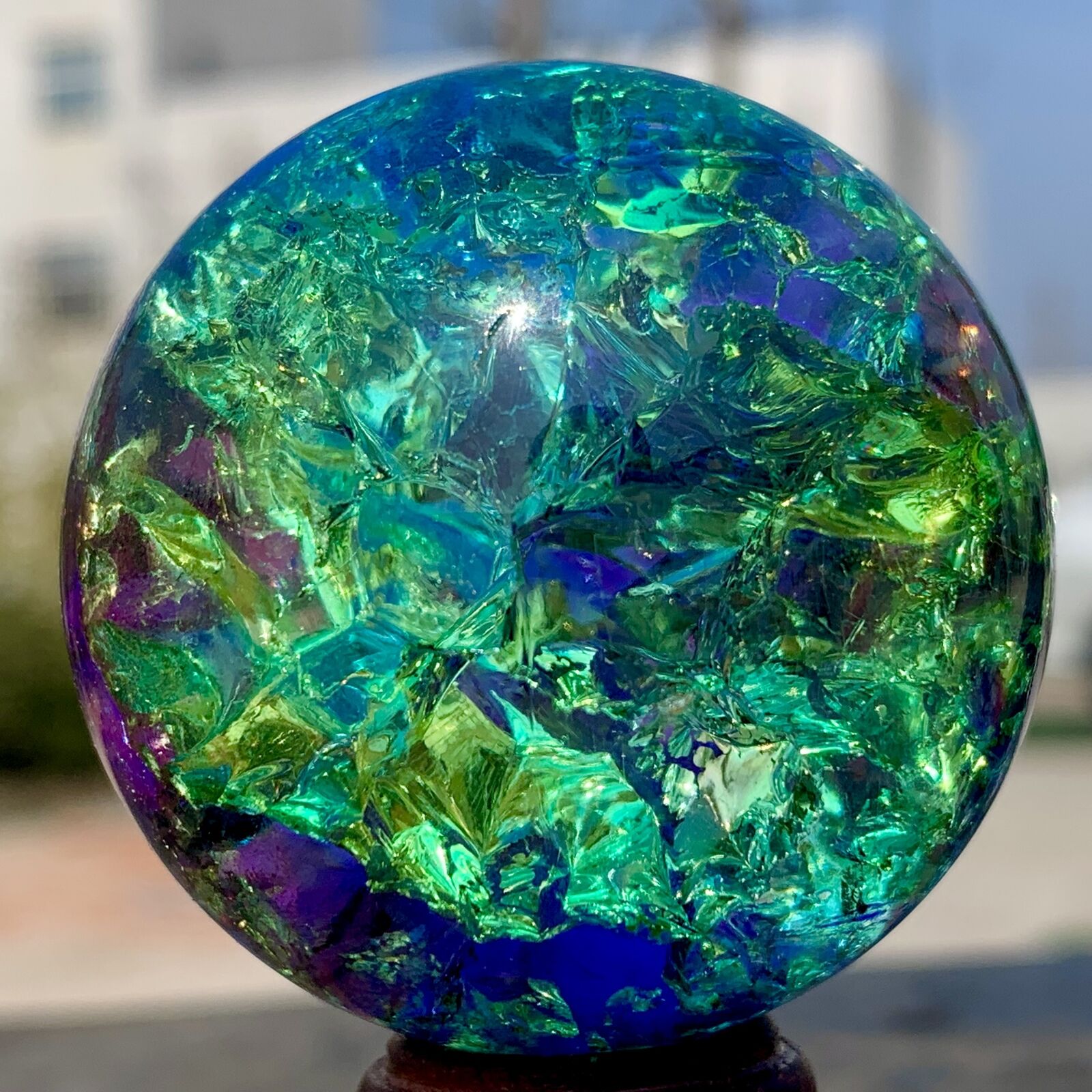 165G Natural Titanium Rainbow Quartz sphere Crystal ball Healing