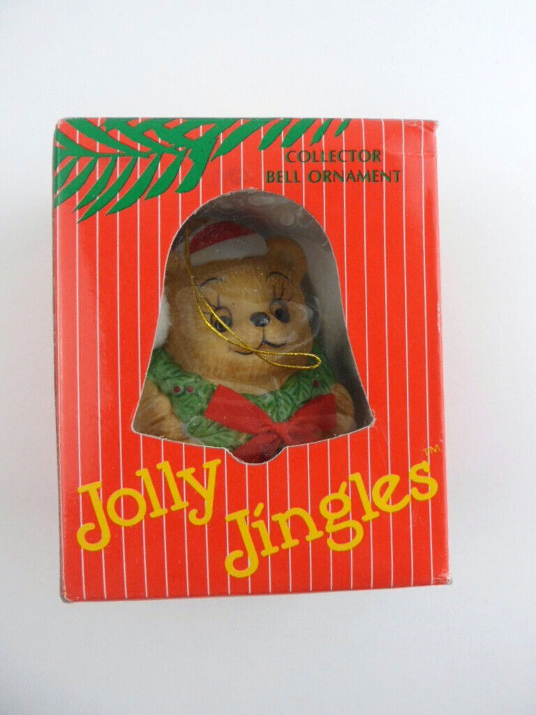 Vintage Jolly Jingles Hand Painted Porcelain Bear Bell Ornament Christmas w Box