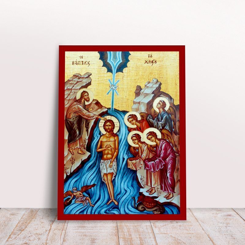 Jesus Baptism Greek byzantine orthodox icon handmade