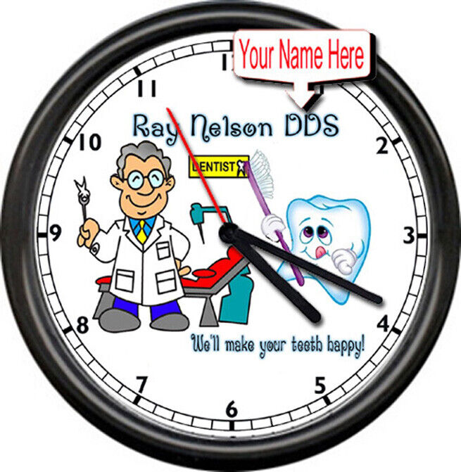 Personalized Your Name Male Dentist Office Dental DDS Tooth Sign Wall Clock