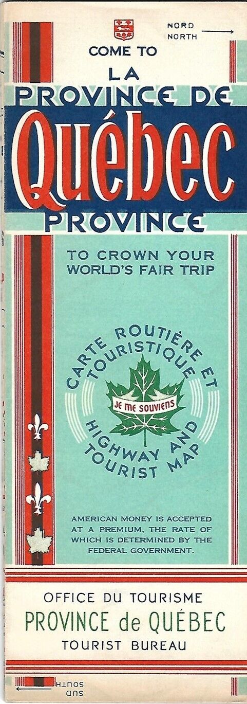 1940 QUEBEC Official Highway Road Map Montreal Canada World\'s Fair Gaspé Pontiac