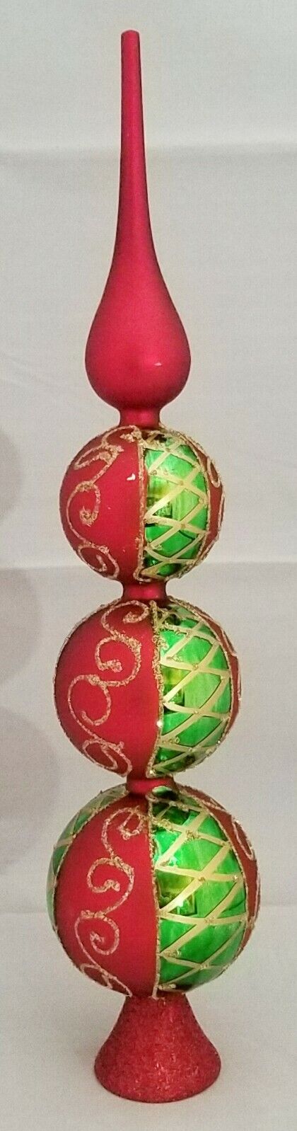 Finial Glass Large Tree Topper Red Green Christmas Decor Filigree 16