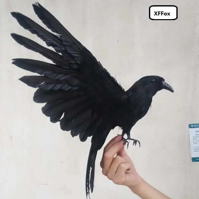 simulation wings crow model foam&furs black bird gift about 30x50cm