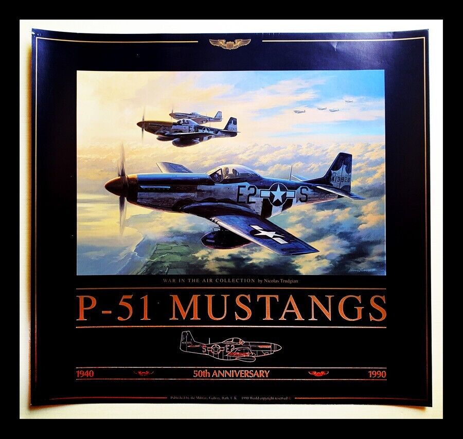 1990 P-51D Mustang 50th Anniversary Art Poster - \