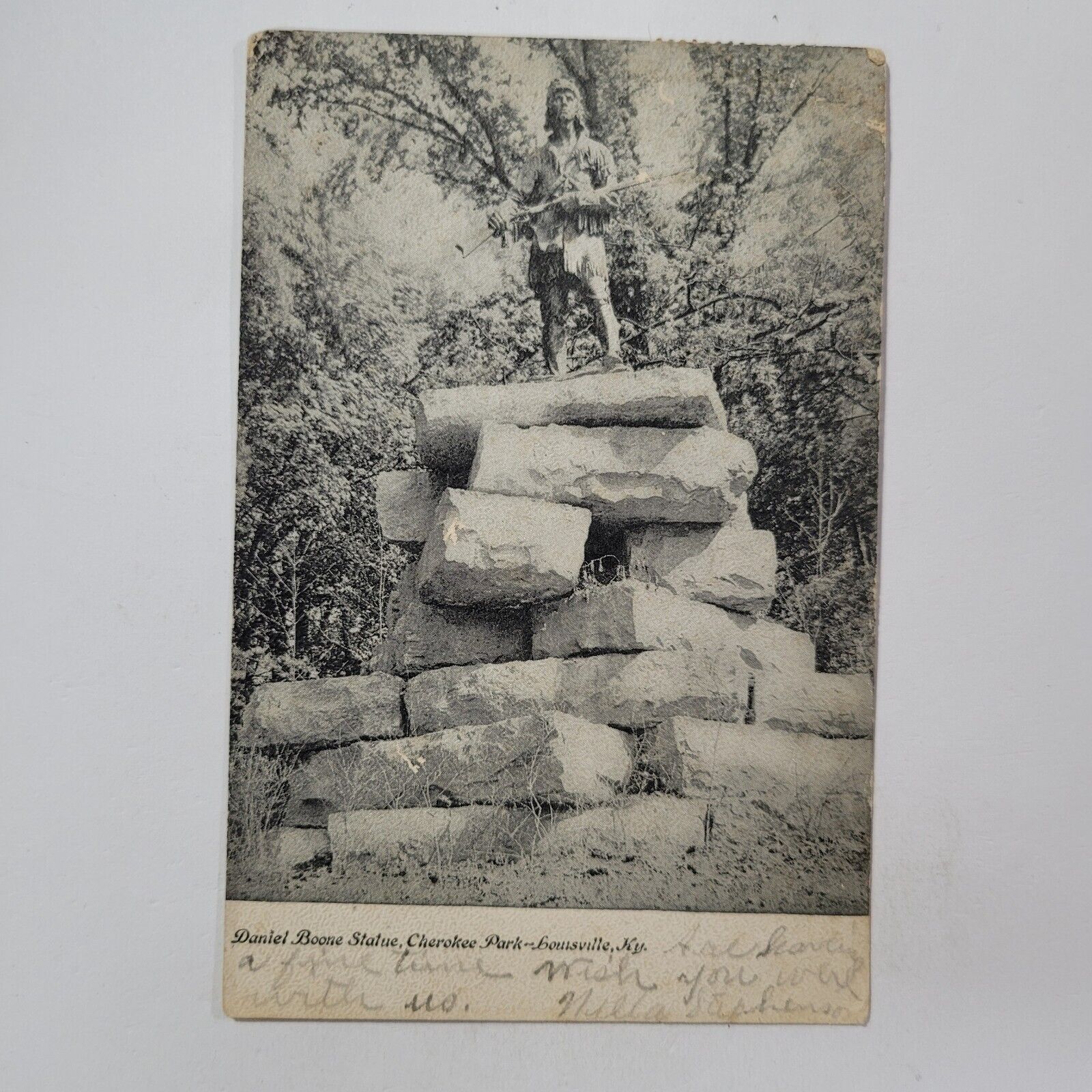 Daniel Boone Statue Cherokee Park Louisville KY Undivided Back Postcard  c1906
