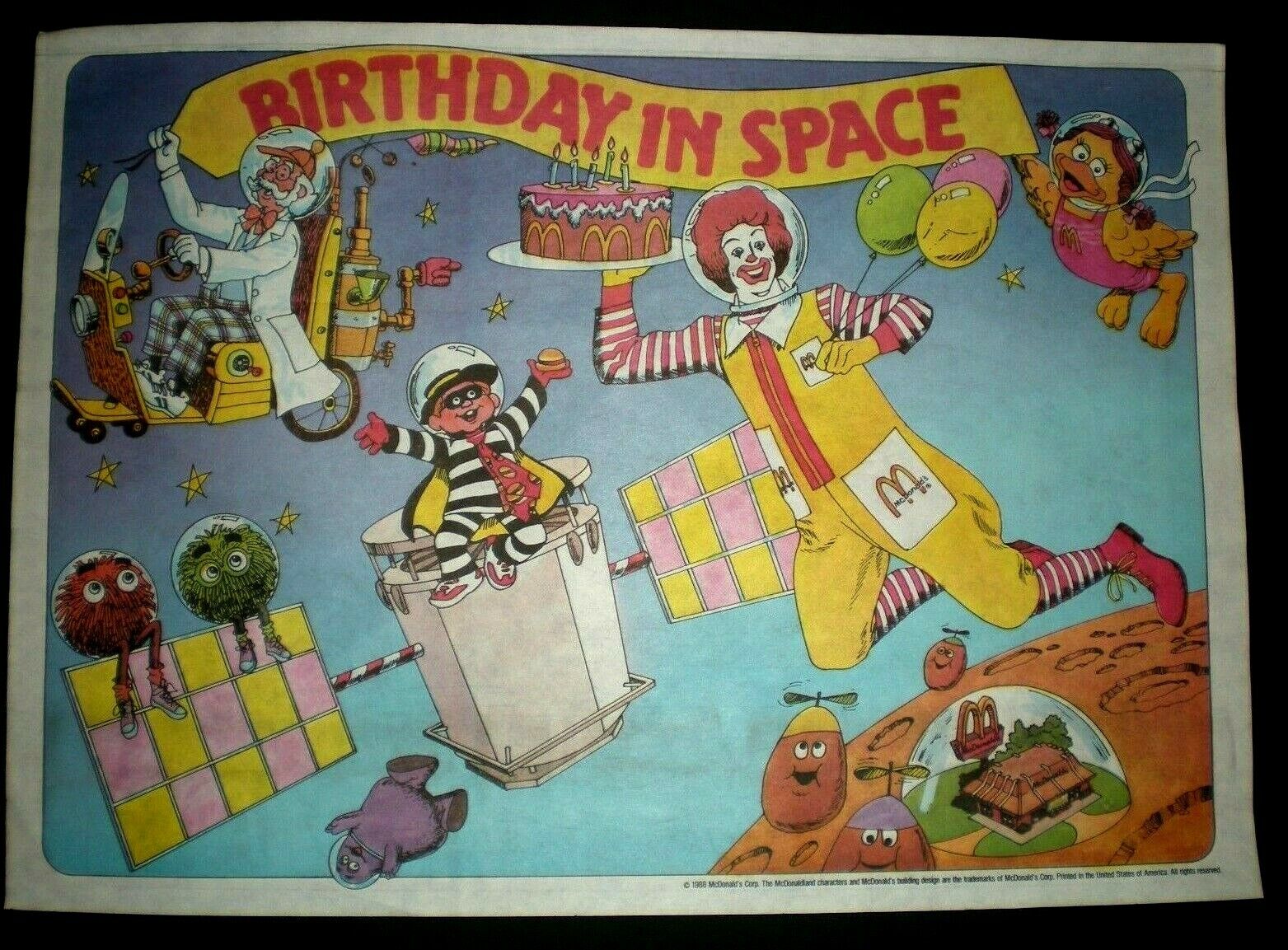 VERY HARD TO FIND, MINT Ronald McDonald Birthday In Space Place Mat - BRAND NEW