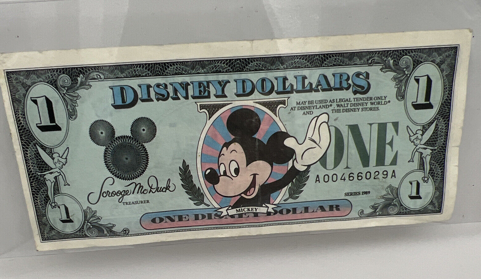 $1 1989 Disney $ Block A-A Mickey Sleeping Beauty Castle Low S/N 00466029 VTG.