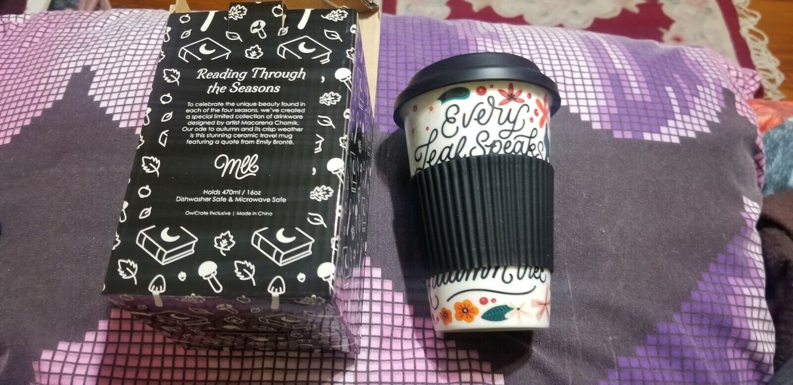 Owlcrate Ceramic Tea Coffee Travel Mug - Emily Bronte September Haunted Hearts
