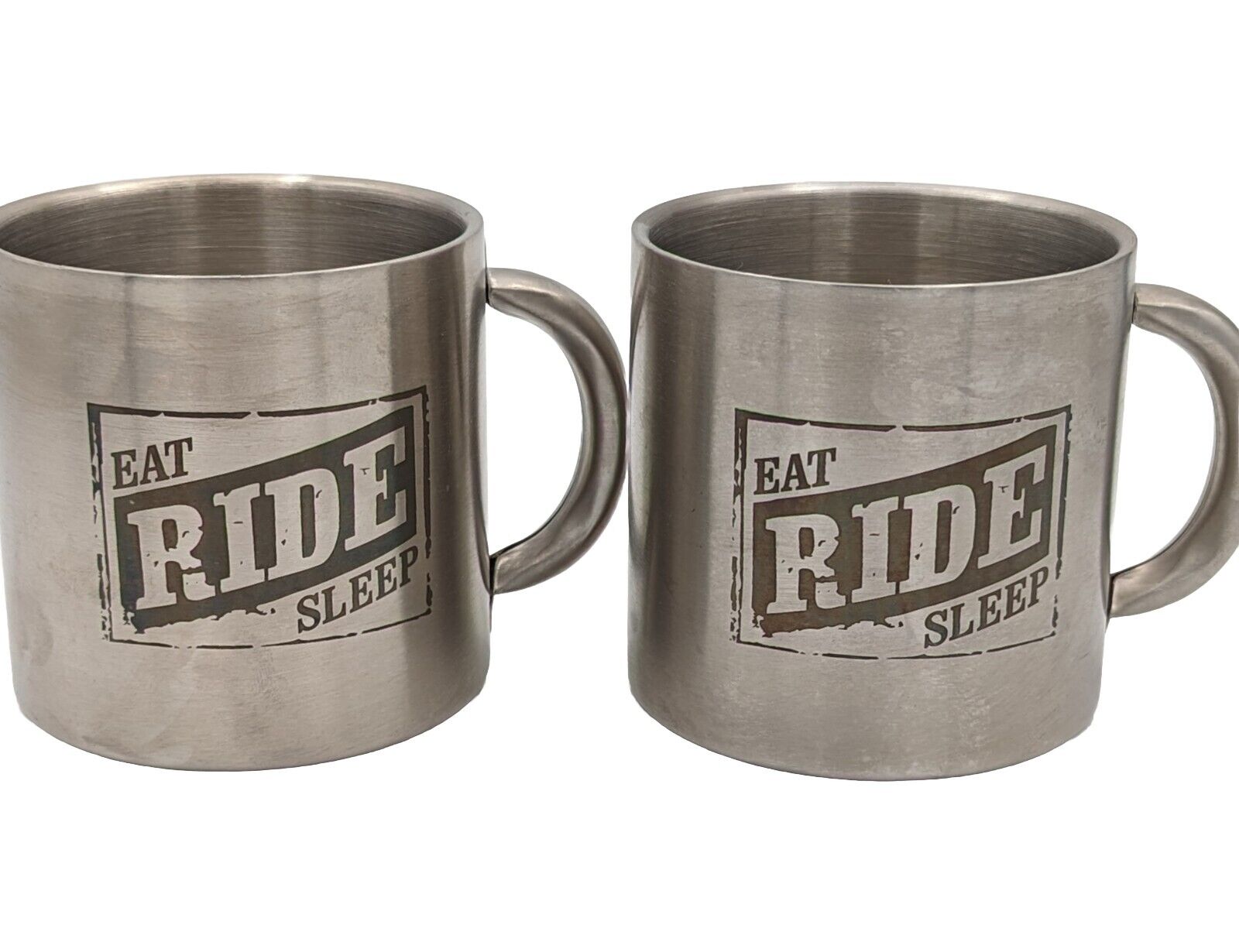 EAT RIDE SLEEP Marlboro Stainless Steel Mugs Lot of 2 Coffee Camping
