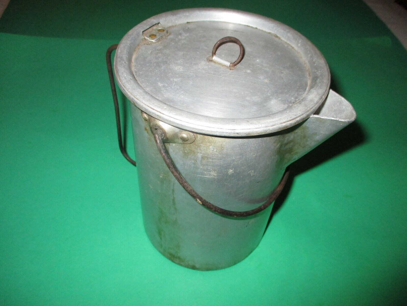 Vintage Metal Camping Pot With Handles And Hinged, Straining Lid