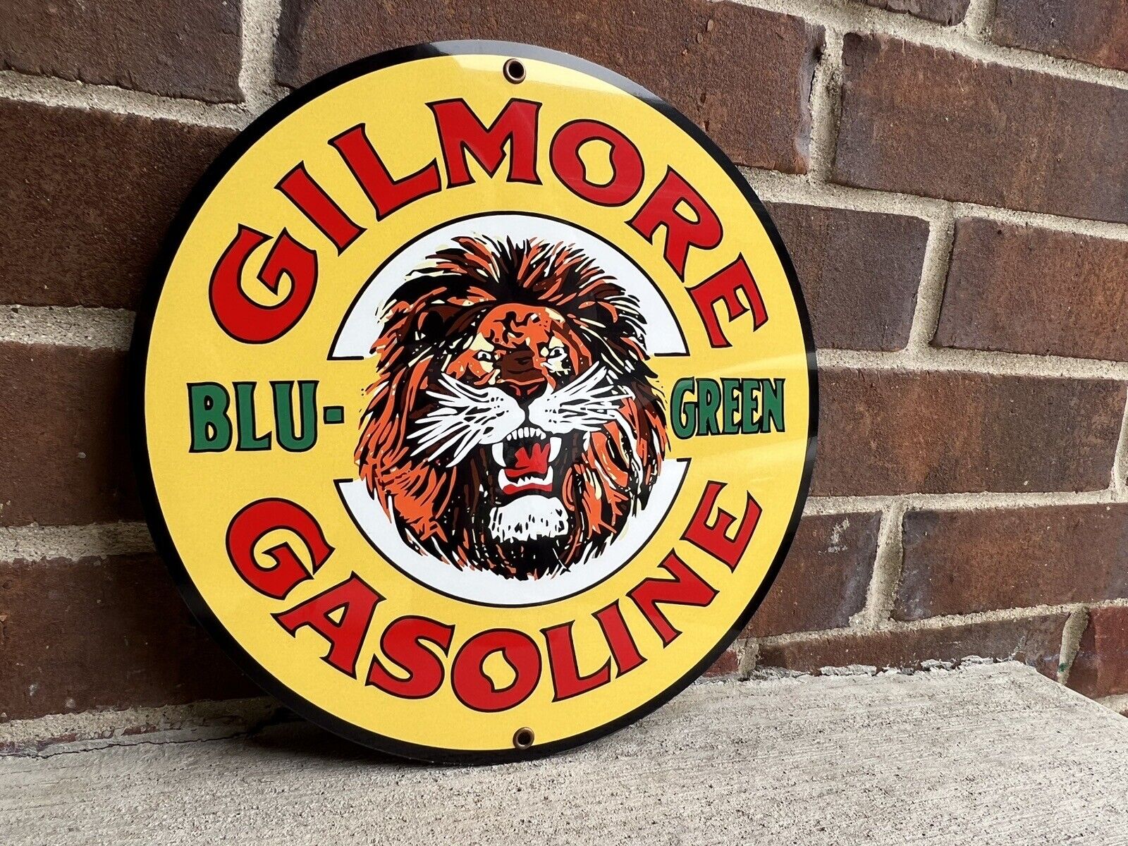 Gilmore gasoline vintage advertising Style sign oil gas round metal