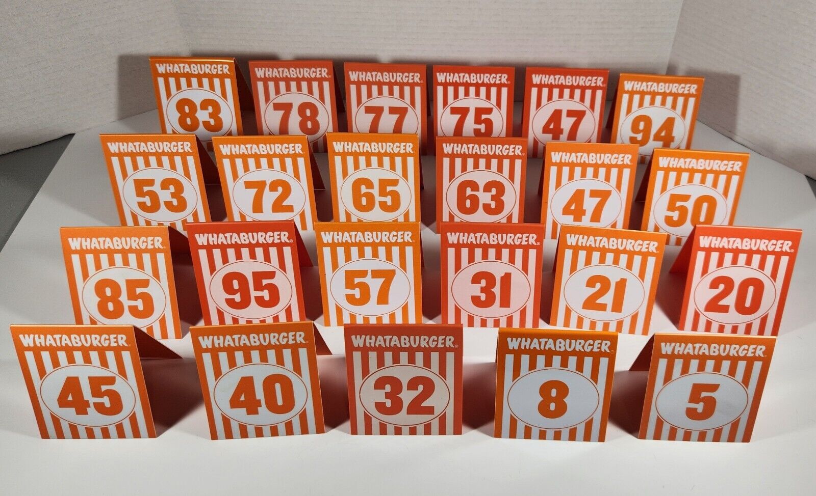 LOT OF 23 WHATABURGER TABLE TENTS ASSORTED NUMBERS BUNDLE COLLECTION 