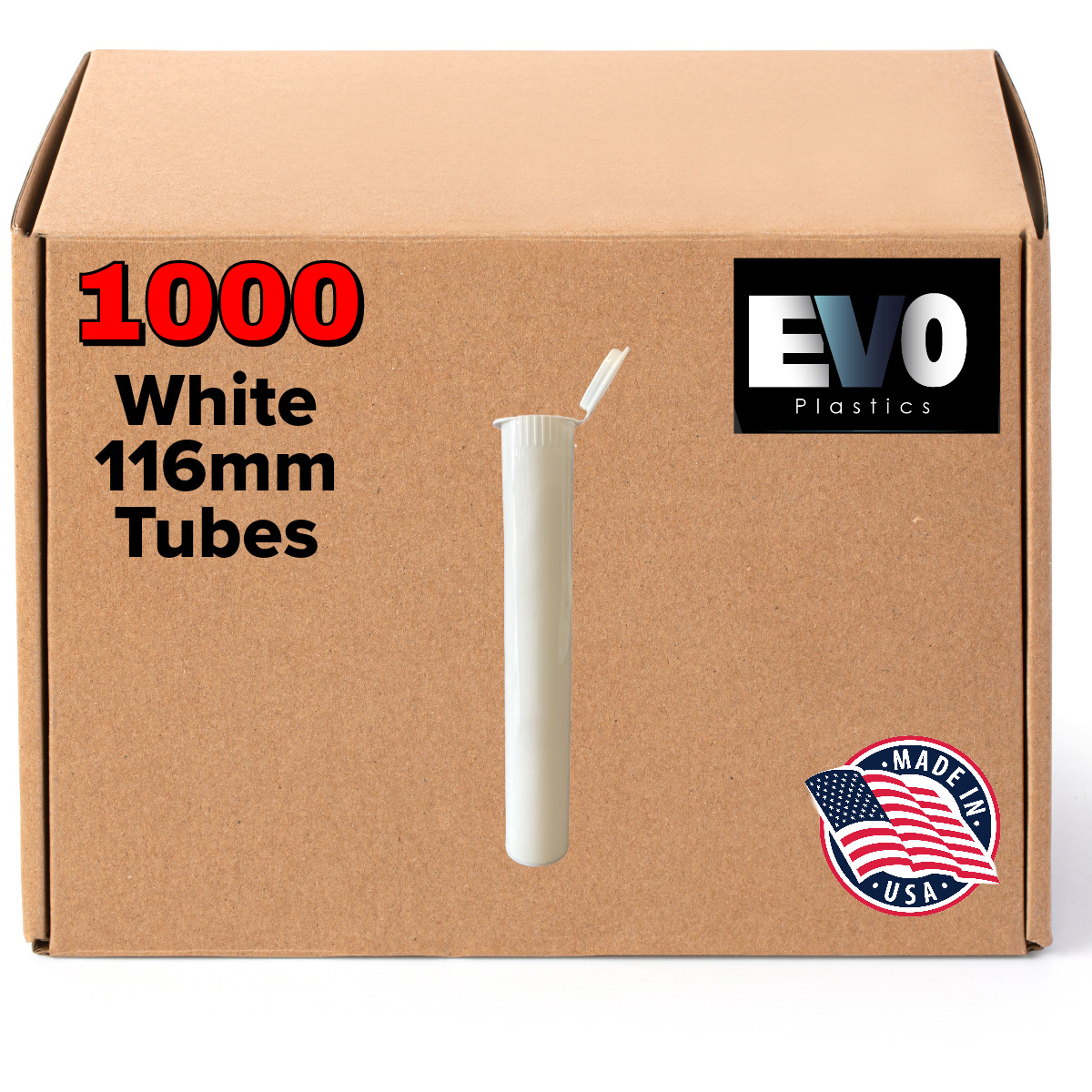 116mm Tubes - White - 1000 count , Pop Top Joints, BPA-Free Pre-Roll - USA Made