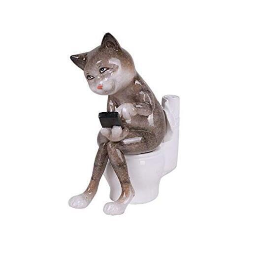  Lazy Cat Figurine, Hiding Inside The Restroom to Play with Cell Phone on Top 