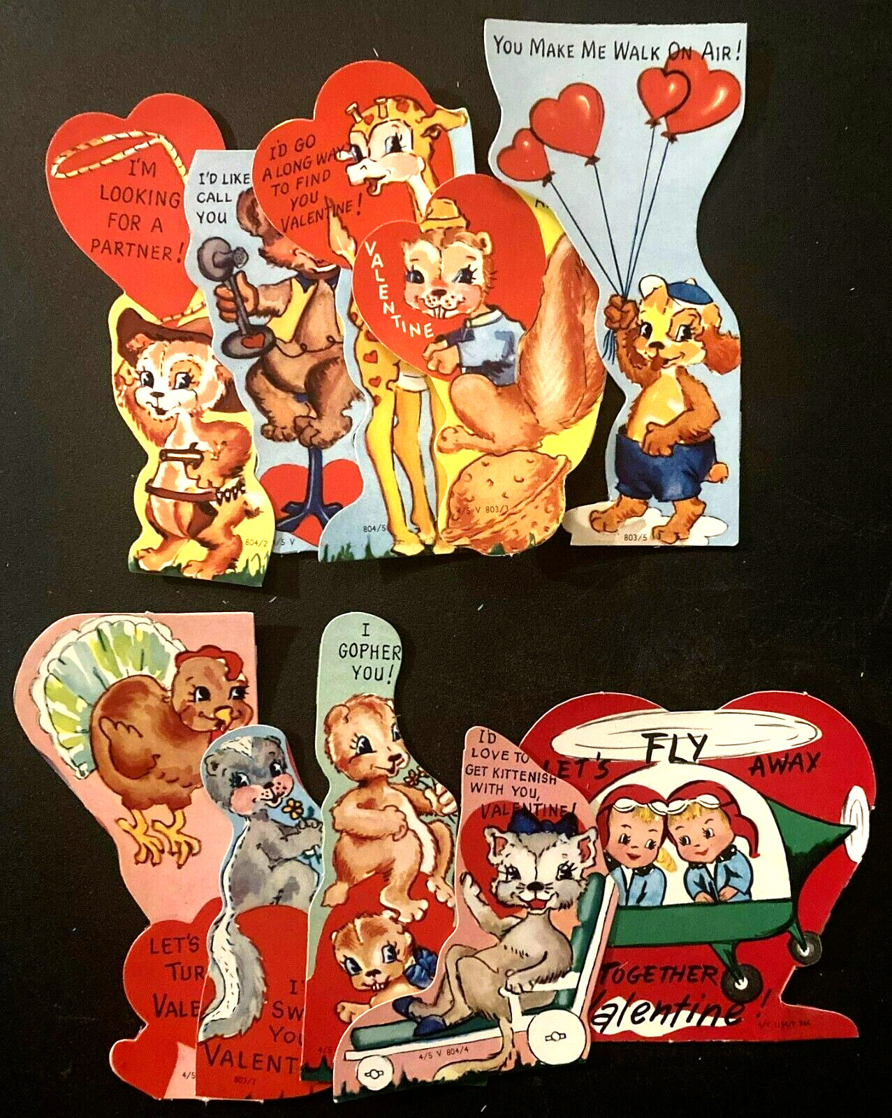 Charming Lot of 10 Small Die-Cut Vintage Childrens Valentines-1950s for Kids