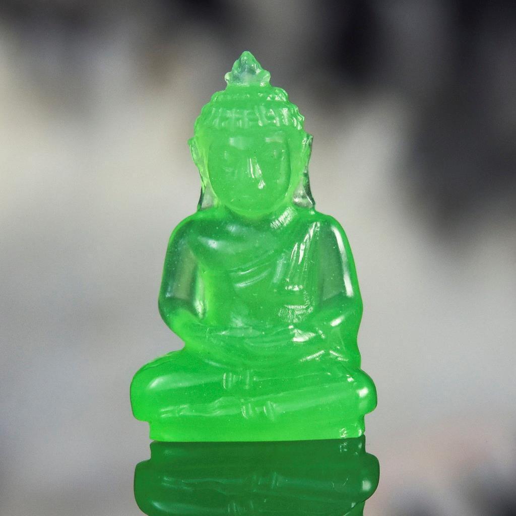 Miniature Image of the Buddha Sculpture Apple Green Chalcedony Carving 6.65 cts