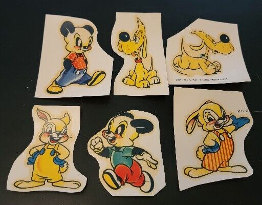 6 RARE Vintage 1945 Decals by Walter Lantz Cartoon Rabbit Panda Dog