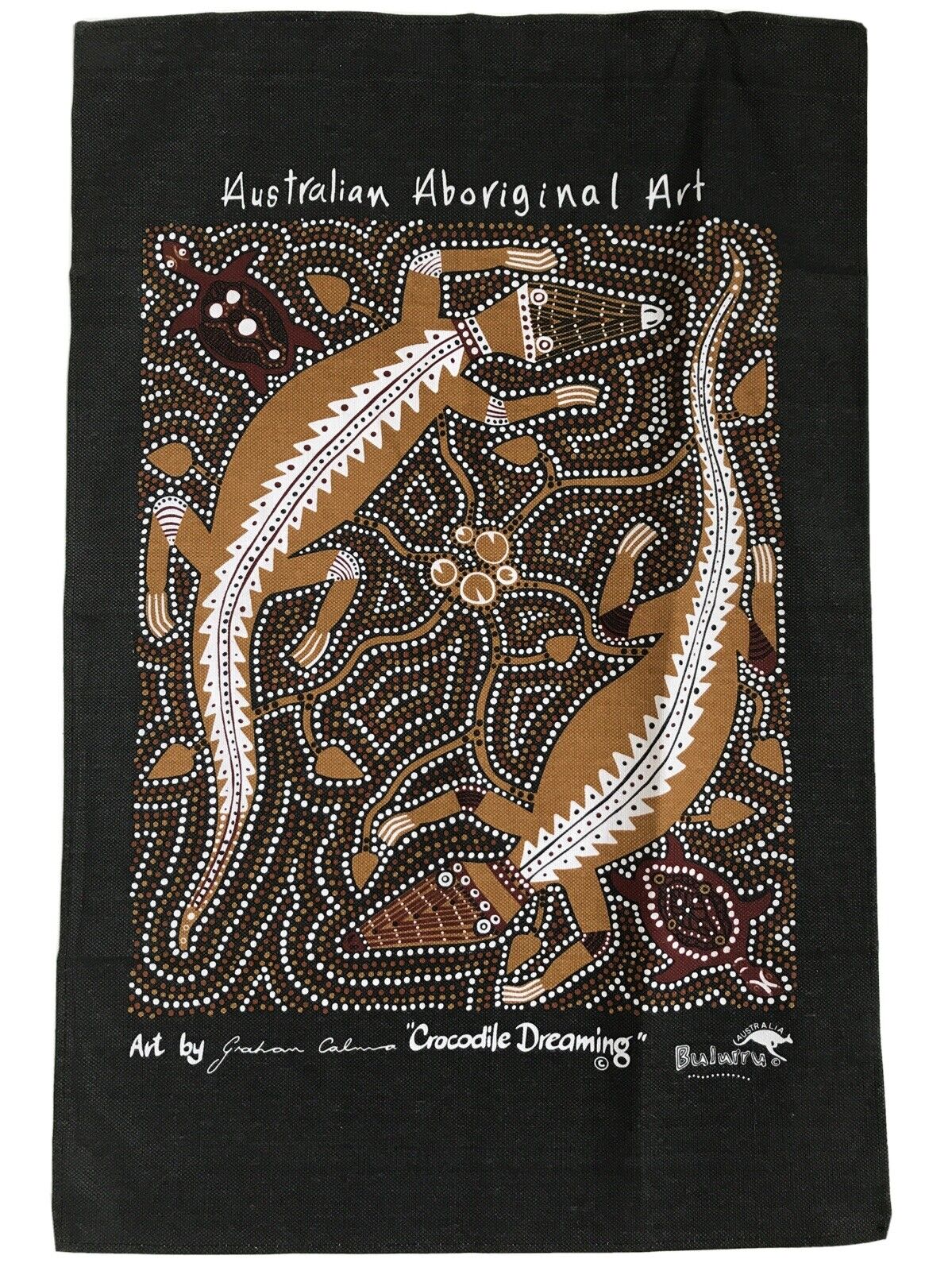 New Australia Aboriginal Wall Art / Dish Tea Towel 30 x 20 Crocodile Dreaming