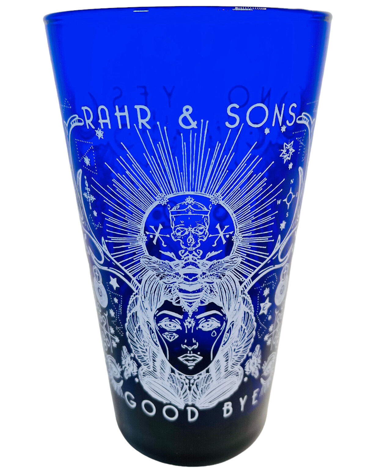 Rahr Sons Cobalt Blue Fortune Teller Palm Witch Bat Craft Beer Pint Shaker Glass