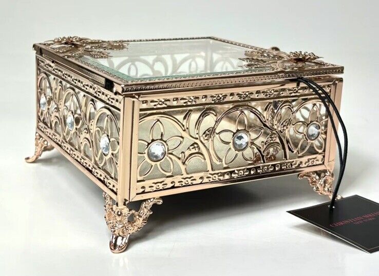 Christian Siriano Rose Gold Metal/ Glass Jewelry Box/ Victorian Style/ Modern