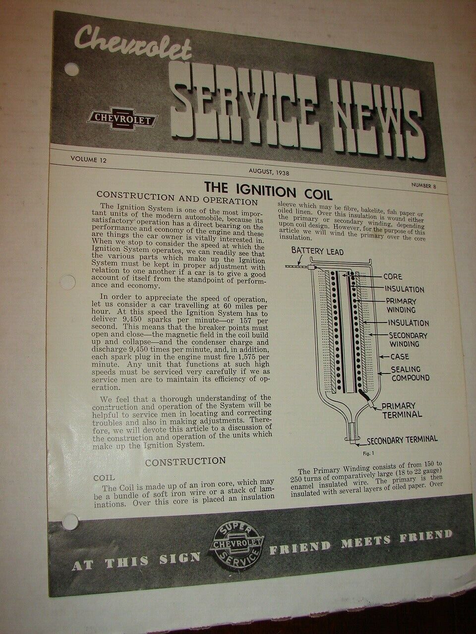 Original CHEVROLET SERVICE NEWS Aug 1938 The Ignition Coil & MORE
