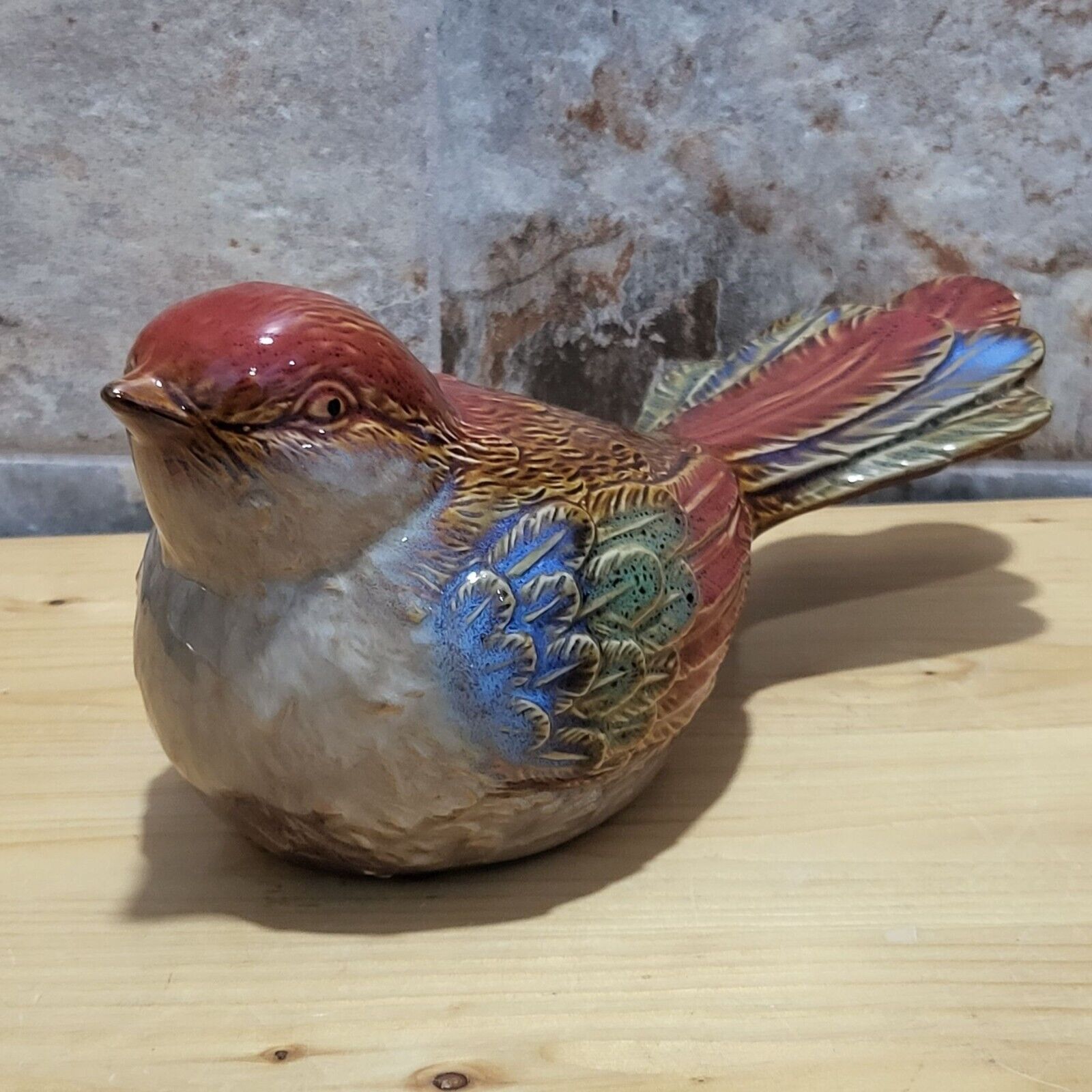 Vintage Large Glazed Ceramic Fat Bird Figurine