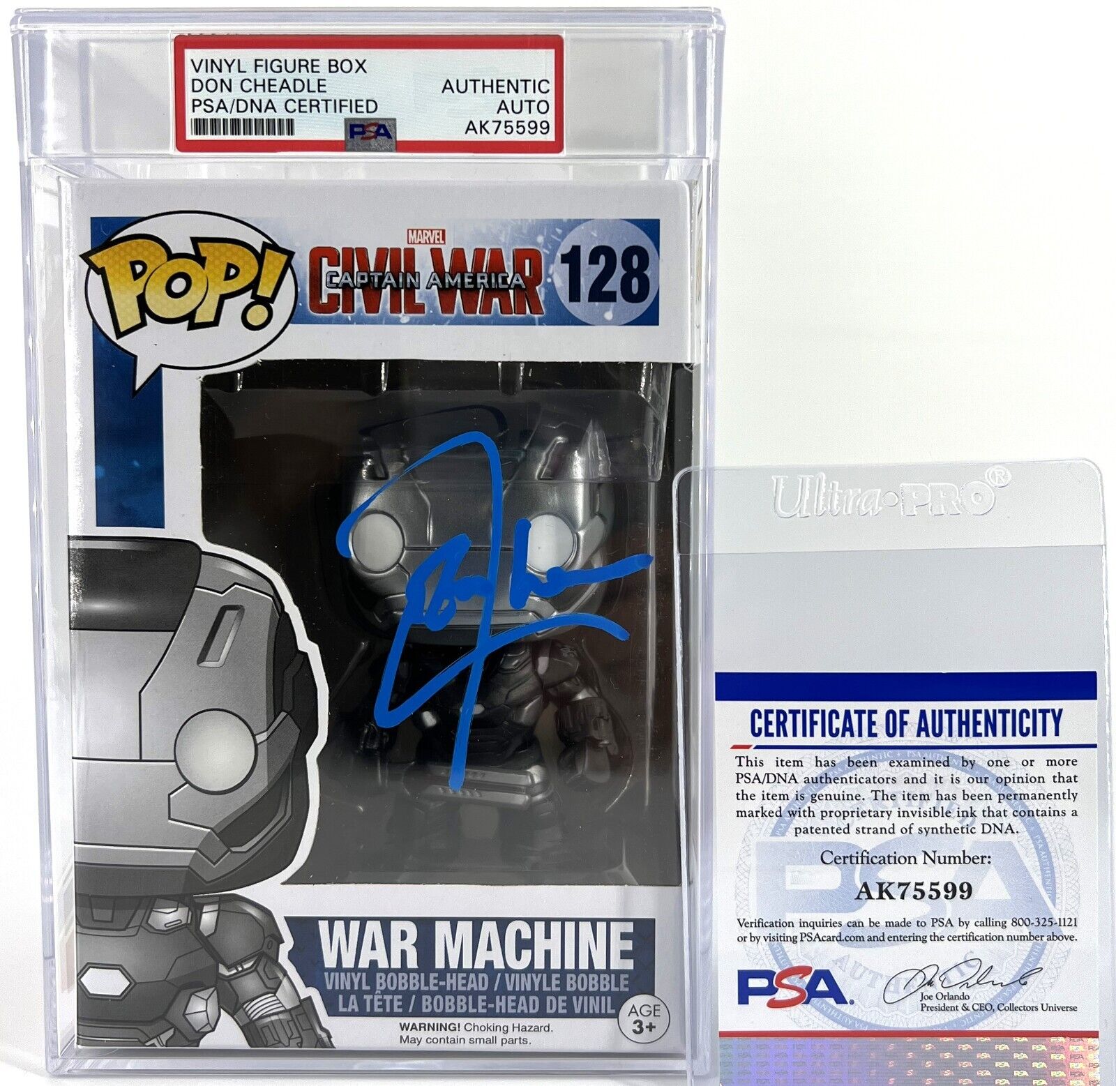 Funko Pop Marvel Civil War Captain America War Machine #128 PSA DNA Autograph