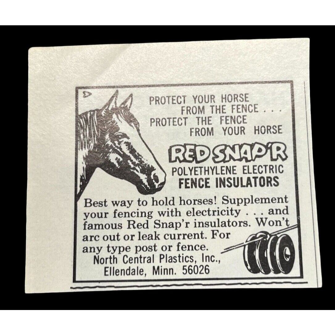Red Snap\'r Fence Insulators Vtg Print Ad 1970 Ellendale MN Protect Your Horse