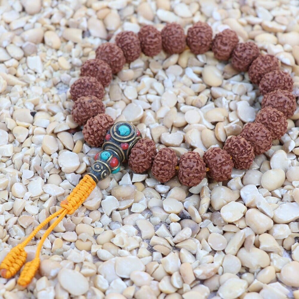 Rudrasha Buddhist Japa Mala Wrist Mala beads, Tibetan Rudraksha Rosary  Inlaid