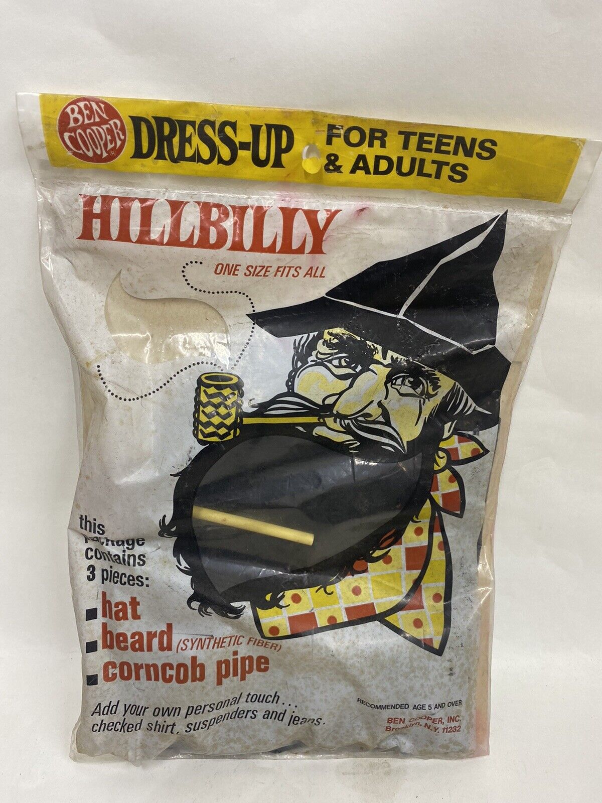 Vintage Ben Cooper Hillbilly Costume  Beard, Hat Pipe Red Neck White Trash