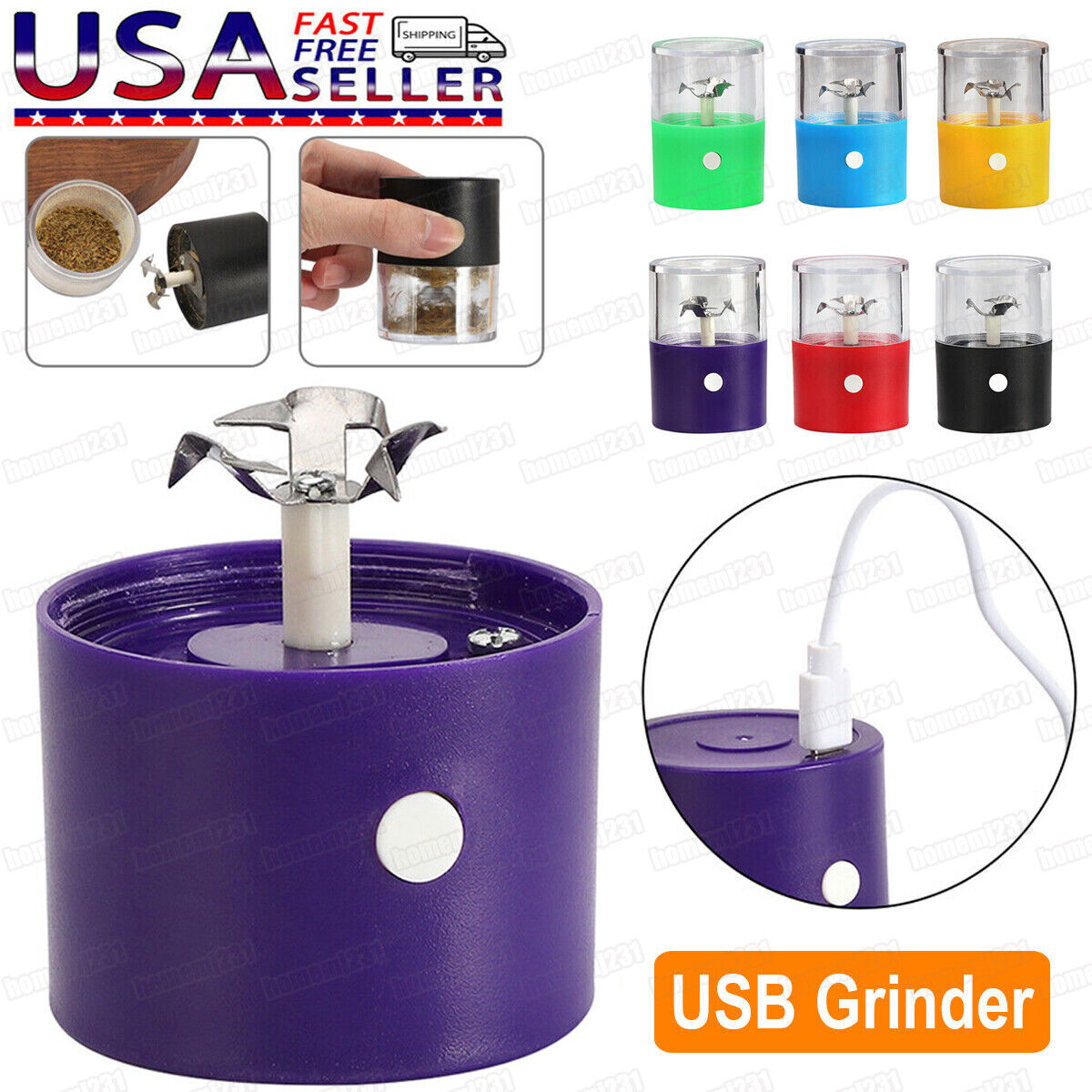 NEW Portable Electric Auto He*rb Machine Grinder Crusher USB Rechargeable