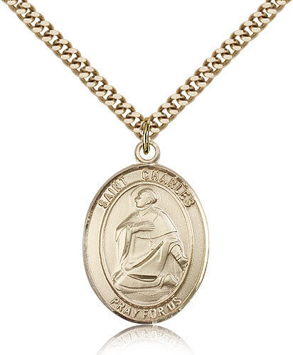 Saint Charles Borromeo Medal For Men - Gold Filled Necklace On 24 Chain - 30...