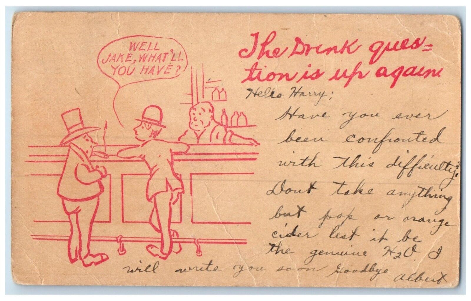 c1905 The Drunk Man Question Is Up Again Bar Irwin Iowa IA Antique Postcard