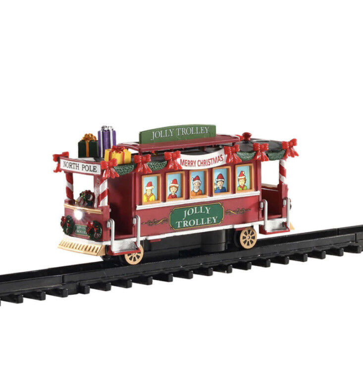 LEMAX  JOLLY TROLLEY 6pc Sights & Sounds Holiday Village -Winter Carnival